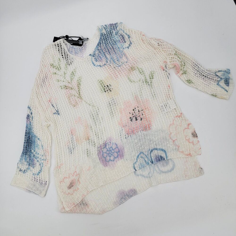 Charlie B Women PS Watercolor Long Sleeve Lightweight Open Knit Sweater NWT